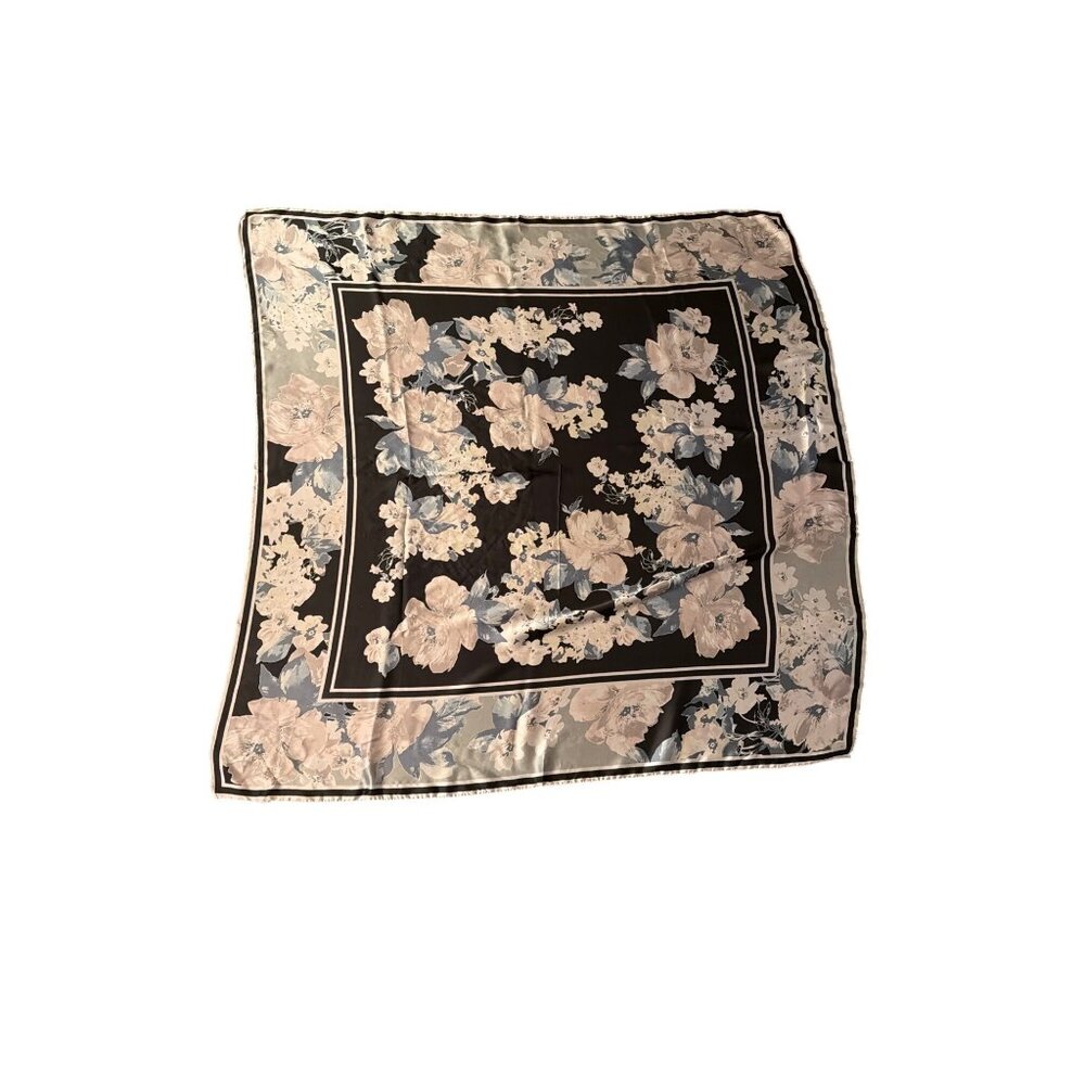 Vince Camuto Floral Print Square Scarf Black & Pastel Polyester Classic‎